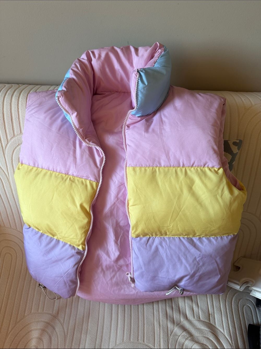 NWOT WomenColorblock Puffer Vest - Pink, Yellow & Lavender